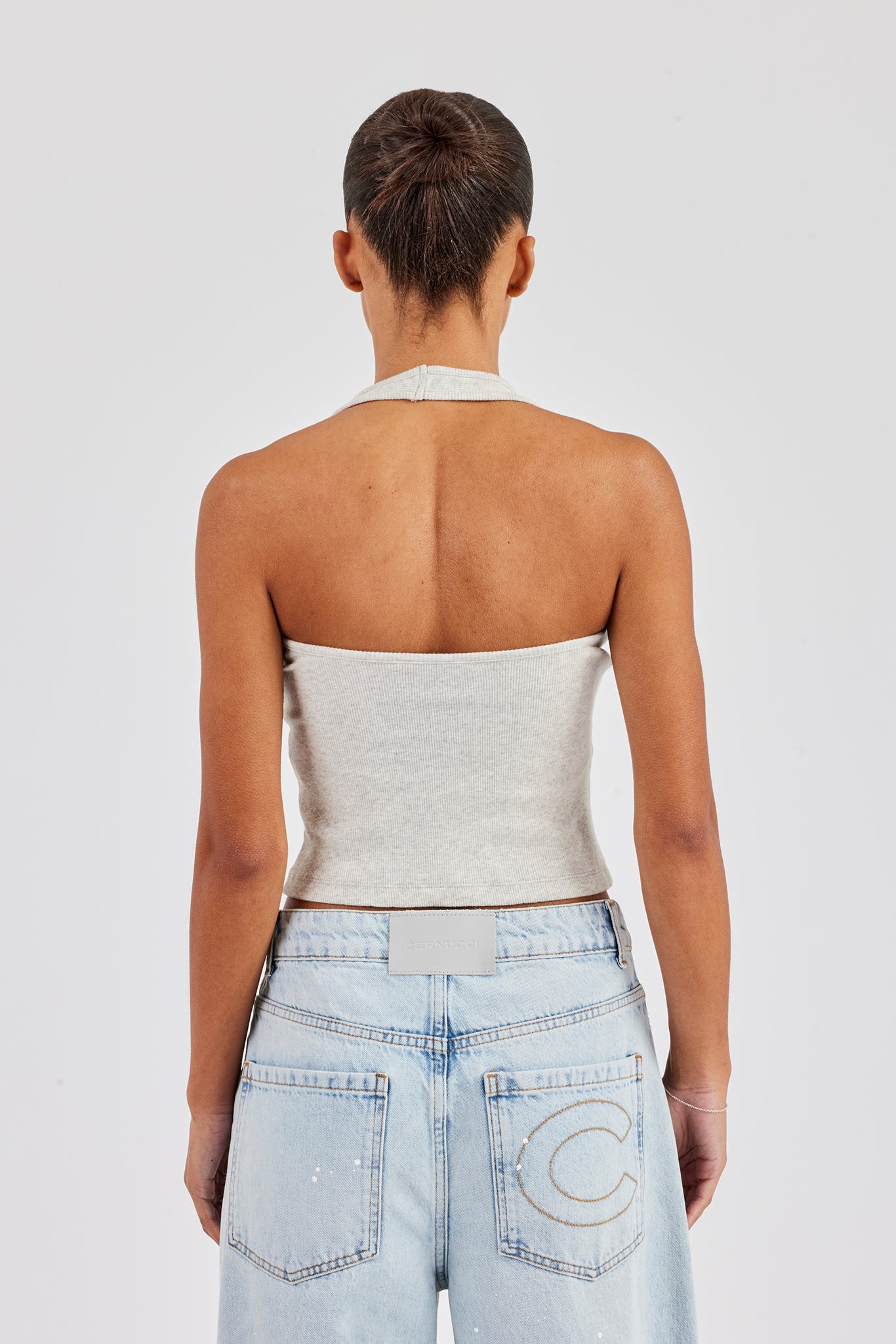 Rib Halterneck Top - Ash Grey